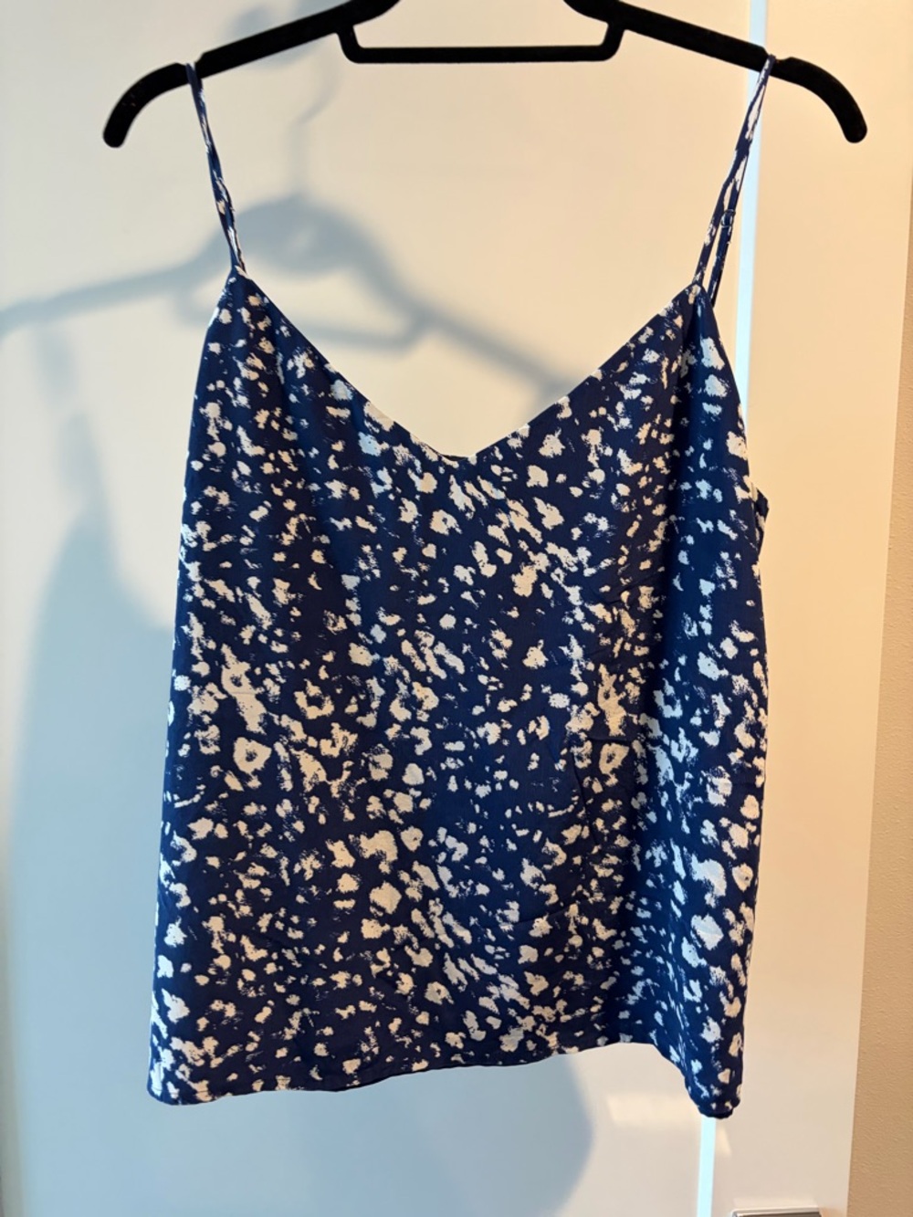 L'AGENCE Navy and White Printed Silk Cami Tank